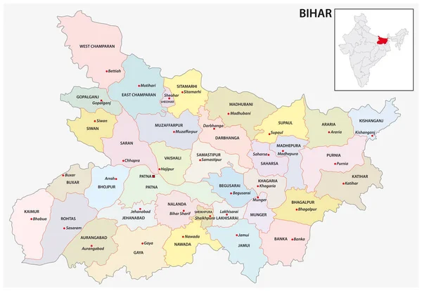 Mapa Administrativo Político Del Estado Indio Bihar India — Archivo Imágenes Vectoriales