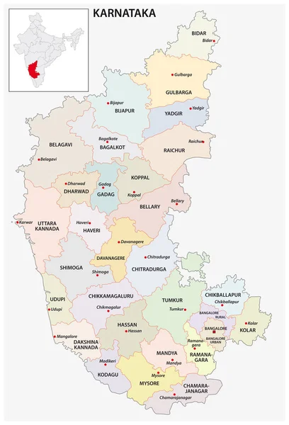 Karnataka Hindistan Hindistan Devlet Idari Siyasi Haritası — Stok Vektör