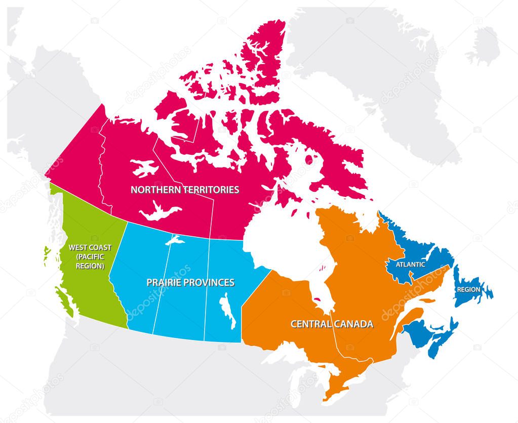 Outline map of the five Canadian regions