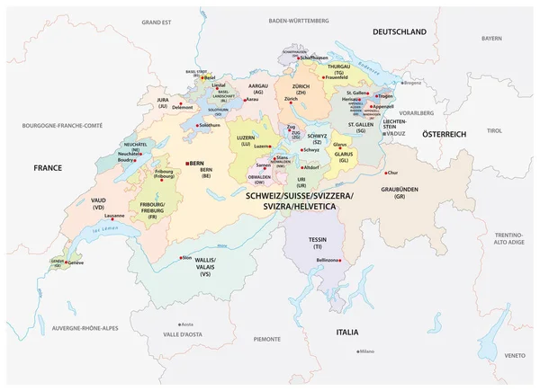 スイス連邦共和国の管理上および政治のベクトル地図 — ストックベクタ