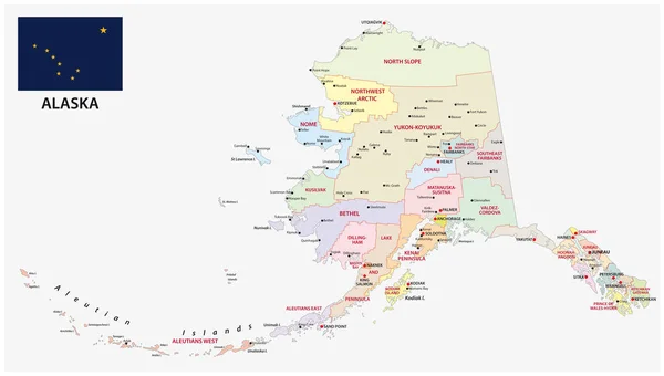 Адміністративна Політична Карта Аляски Прапором — стоковий вектор