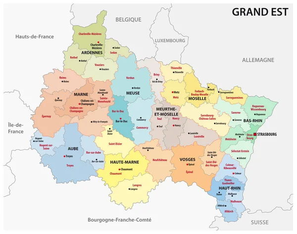 Mappa Amministrativa Della Nuova Regione Francese Grande Est — Vettoriale Stock