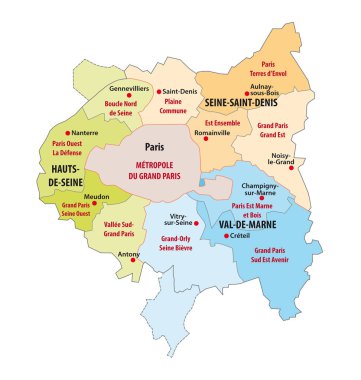 administrative map of the municipal association in the Ile-de-France clipart