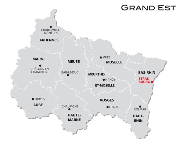Mapa Administrativo Gris Simple Nueva Región Francesa Grand Est — Vector de stock