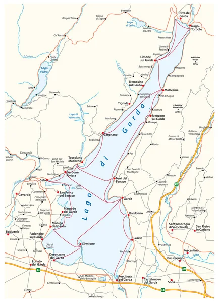 イタリアのガルダ湖上流の地図 — ストックベクタ