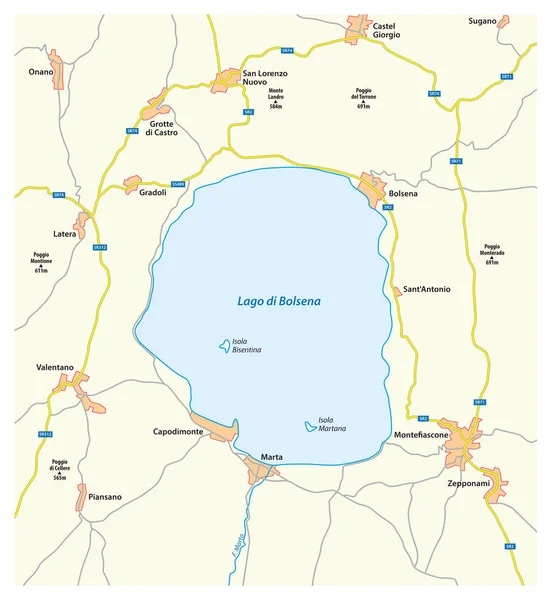 Kaart Van Het Centraal Gelegen Italiaanse Meer Bolsena Lazio Italië — Stockvector