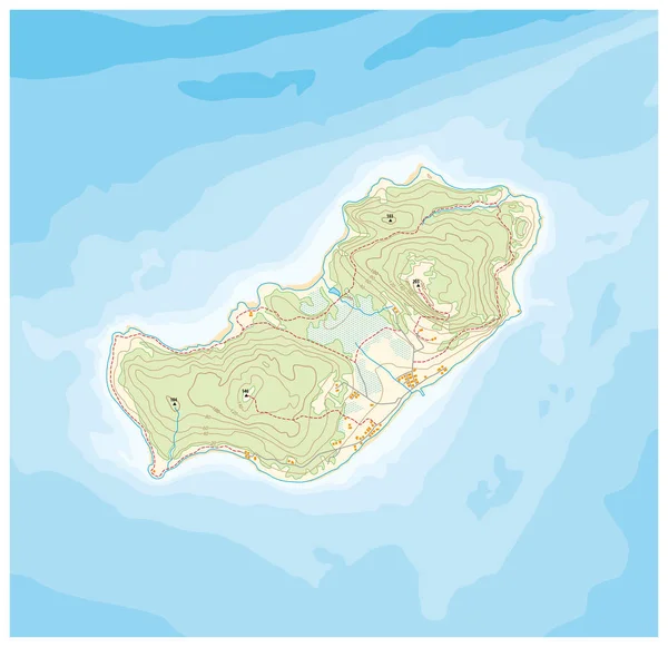 Streszczenie Wyspa Wzór Mapę Wysokości Topograficznych Głębokie Bruzdy — Wektor stockowy