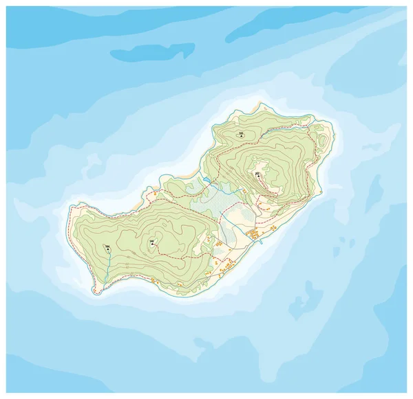 Astratto Modello Mappa Dell Isola Con Altezze Topografiche Linee Profonde — Vettoriale Stock