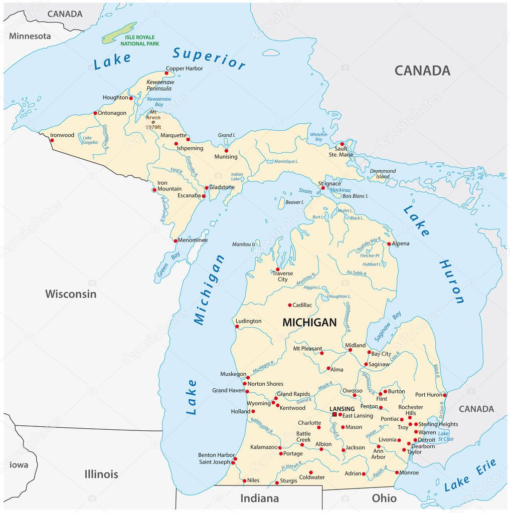 Vector Map of the U.S. state of Michigan