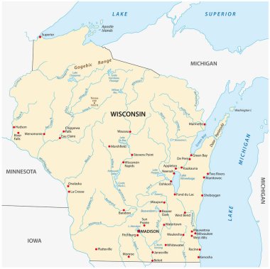 ABD eyaleti Wisconsin 'in Vektör Haritası