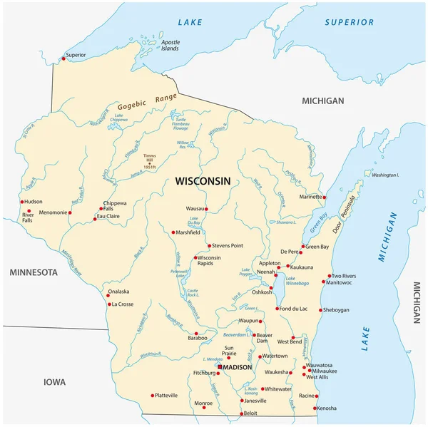 Vector Kort Den Amerikanske Stat Wisconsin – Stock-vektor