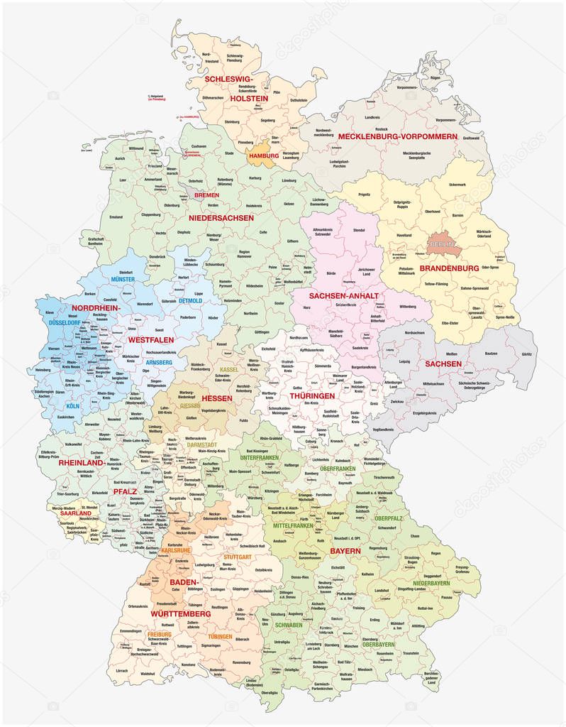administrative and political vector  map of Germany, newly revised 2019