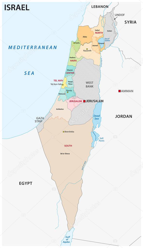 Israel administrative and political vector map