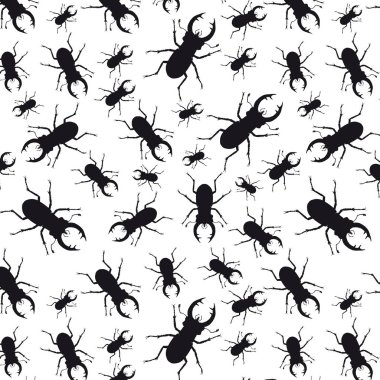 Stag beetle seamless modeli ile geyik böceği (Lucanus cervus) beyaz arka plan üzerinde