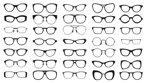 Set Black Vector Glasses White Background — Stock Vector