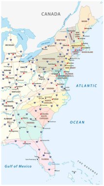 Vektör harita East Coast, Amerika Birleşik Devletleri