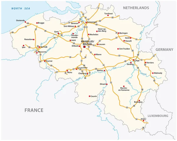 Χάρτης Διανύσματος Αυτοκινητοδρόμου Του Βελγίου Σήμανση — Διανυσματικό Αρχείο