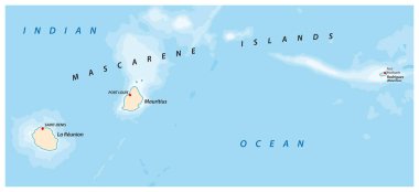Mascarene Adaları, Mauritius, Reunion, Rodrigues 'in vektör haritası