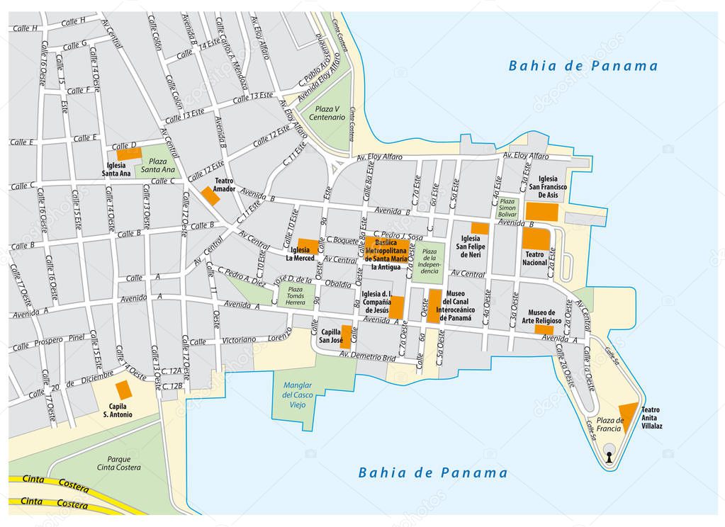 Road map of the old city of Panama City, Panama