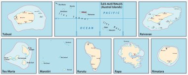 vector map of the Austral Islands in the southern Pacific Ocean, French Polynesia, France clipart