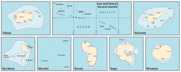 Vectorkaart Van Australische Eilanden Zuidelijke Stille Oceaan Frans Polynesië Frankrijk — Stockvector