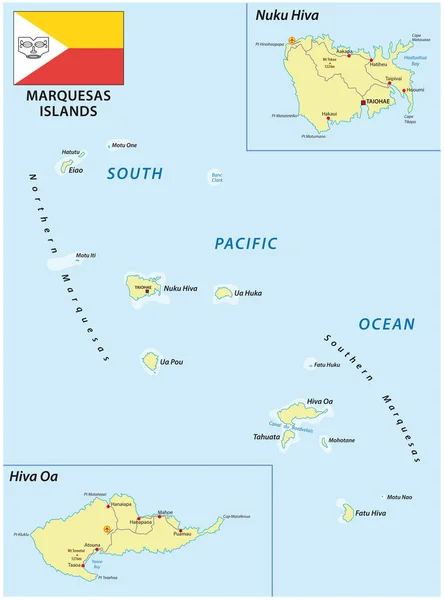 Mappa Vettoriale Delle Isole Marchesi Con Bandiera Francia — Vettoriale Stock