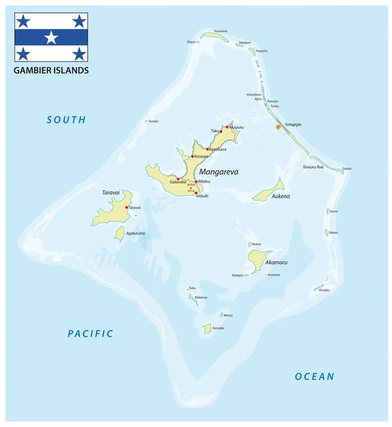 Carte Vectorielle Des Îles Gambier Avec Drapeau Polynésie Française — Image vectorielle