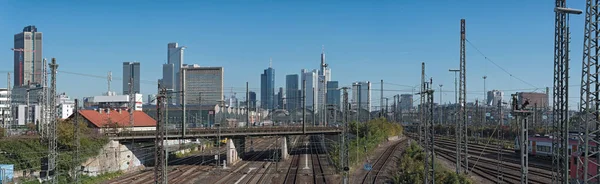 Frankfurt Main Tyskland Oktober 2017 Skyskrapor Och Järnvägen Aerial Uttaget — Stockfoto