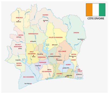 ivory coast administrative and political vector map with flag clipart