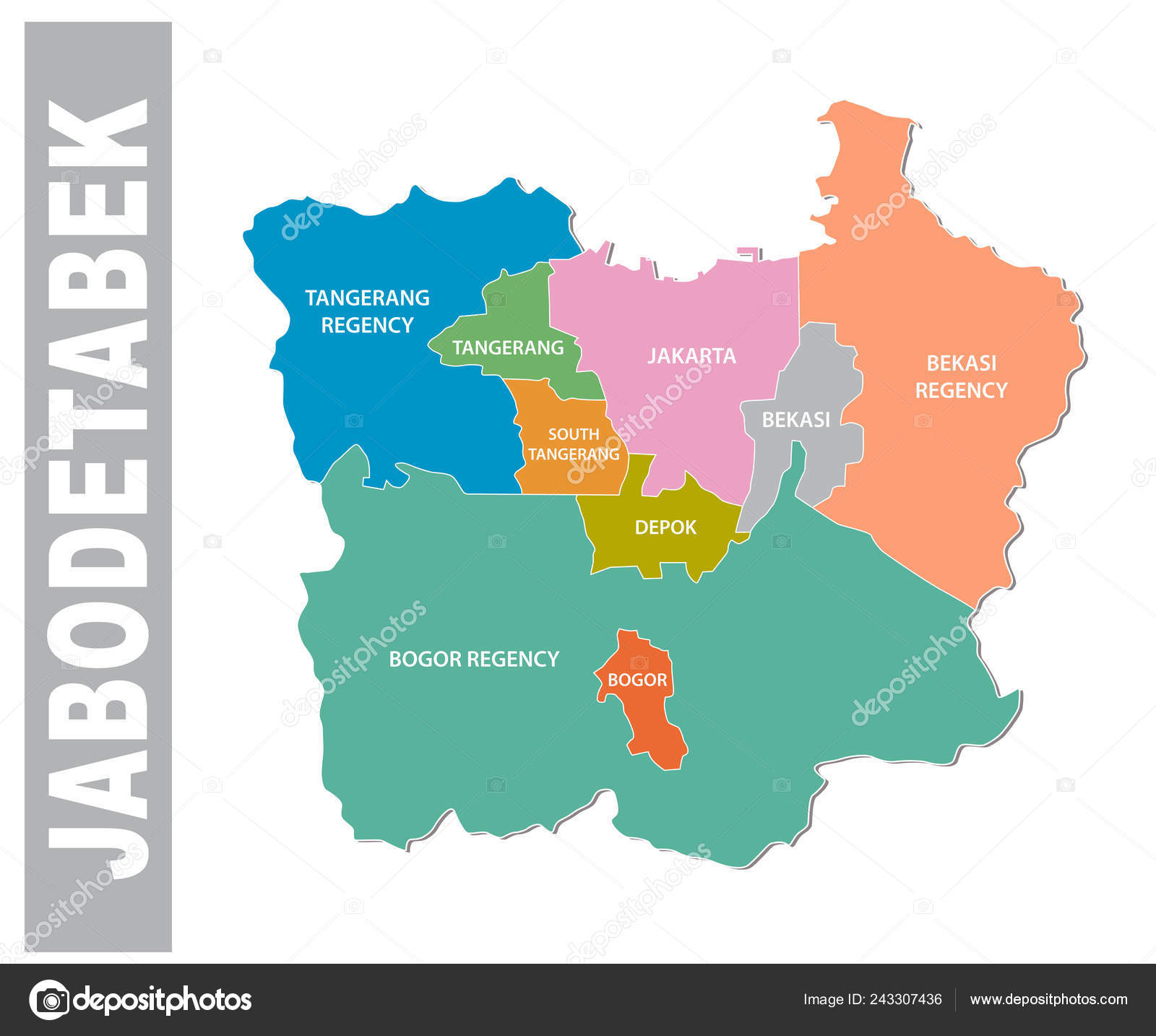 Vector Map Indonesian Megacity Urban Area Jabodetabek Stock Vector by ...