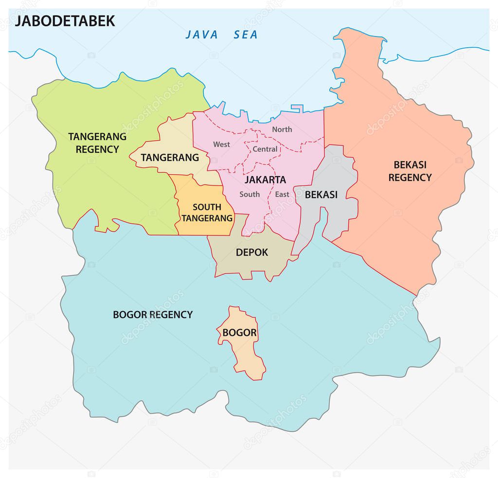 Vector map of the Indonesian megacity (urban area) Jabodetabek