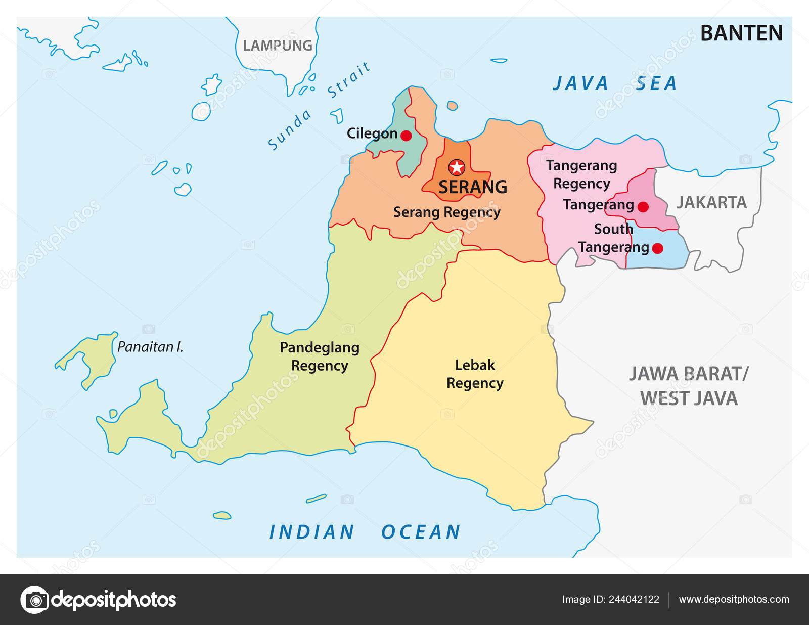 Banten Administrative Political Vector Map Indonesia Stock Vector by