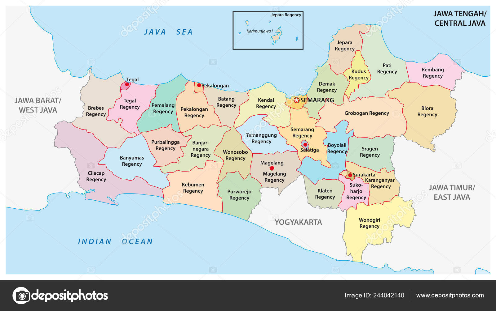 Jawa Tengah Central Java Administrative Political Vector Map Indonesia ...