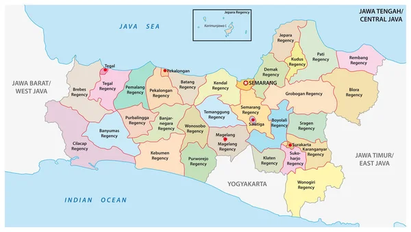 Jawa Tengah Java Central Mapa Vectorial Administrativo Político Indonesia — Archivo Imágenes Vectoriales