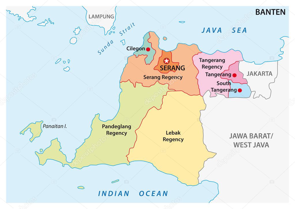 Banten administrative and political vector map, Indonesia