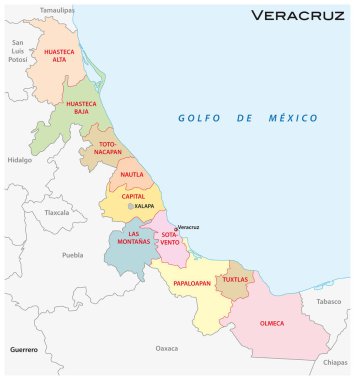 Veracruz administrative and political vector map clipart