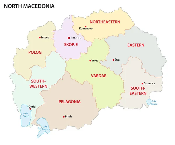 Noord Macedonië Administratieve Politieke Vectorkaart — Stockvector