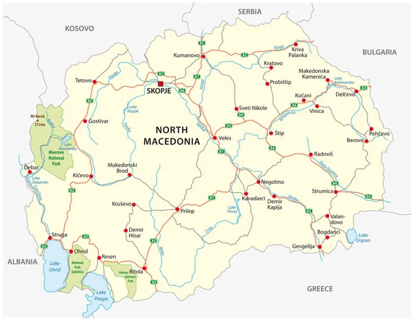 Norte Macedônia Estrada Parque Nacional Mapa Vetorial — Vetor de Stock