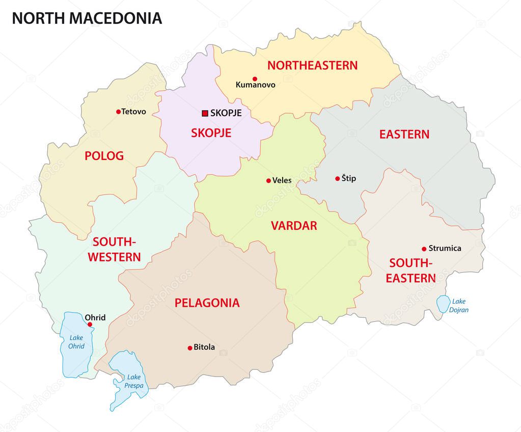 north macedonia administrative and political vector map