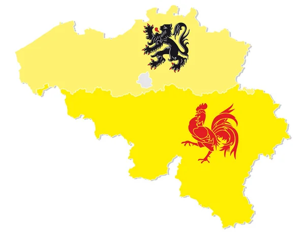 Belçika Nın Flamanca Valonya Brüksel Bayrak Şeklinde Bölgesinin Vektör Haritası — Stok Vektör