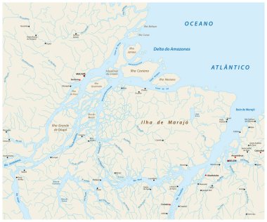 Amazon Nehri 'nin Atlantik Okyanusu, Brezilya' daki ağzının detaylı vektör haritası.