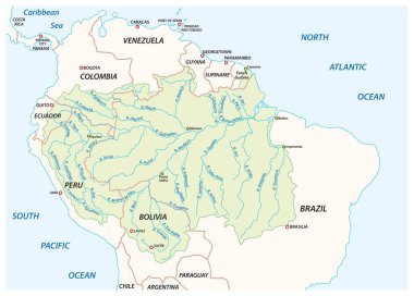 Vector map of the Amazon River drainage basin clipart