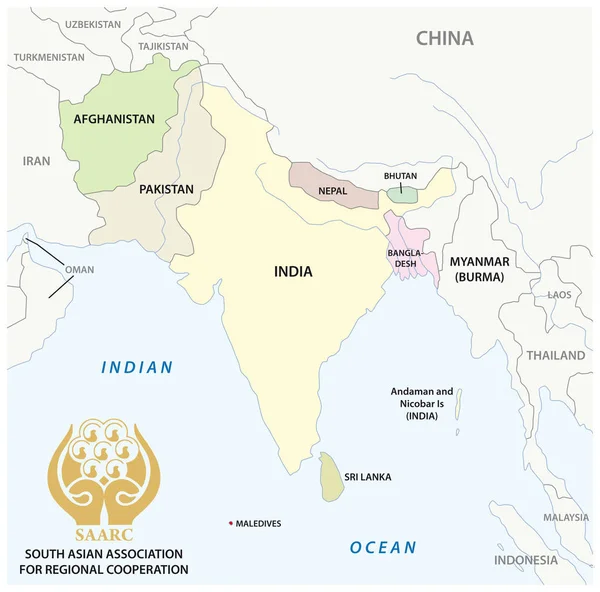 Векторная Карта Ассоциации Регионального Сотрудничества Южной Азии Saarc Логотипом — стоковый вектор