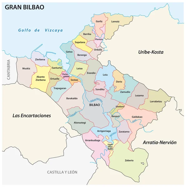 Bilbau área metropolitana mapa vetorial administrativo e político —  Vetores de Stock