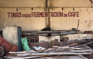 Boquete, Panama-Mart 14, 2019: kahve fabrika princesa janca boquete PA eski binaların