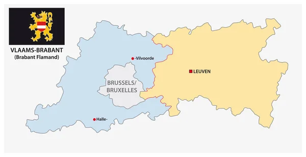 Carte vectorielle administrative et politique de la province belge Brabant flamand avec drapeau — Image vectorielle