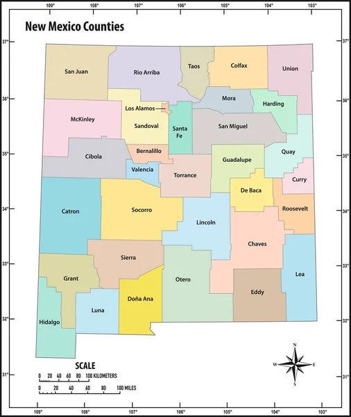 Нью-Мексико державний план адміністративно-політичних векторних карт — стоковий вектор