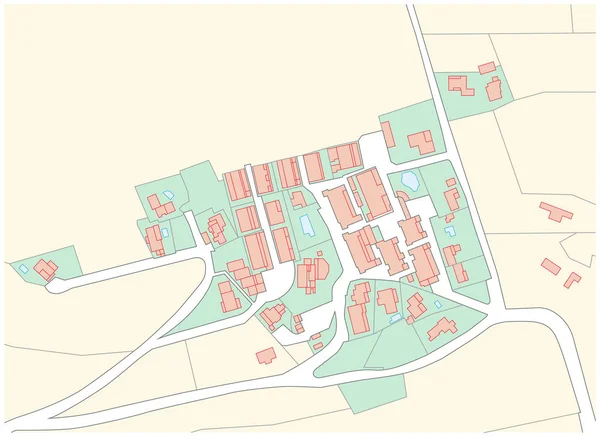 Fantastische kadastrale kaart van een gebied met gebouwen en straten — Stockvector