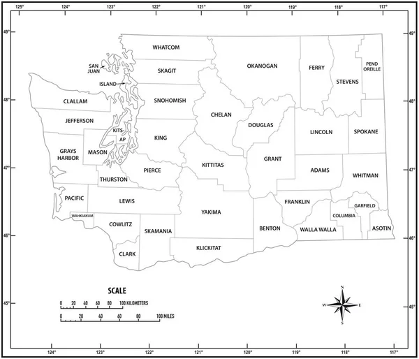 Washington State overzicht administratieve en politieke vector kaart — Stockvector