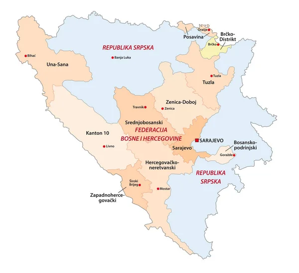 Bosnia y Herzegovina mapa vectorial administrativo y político — Vector de stock